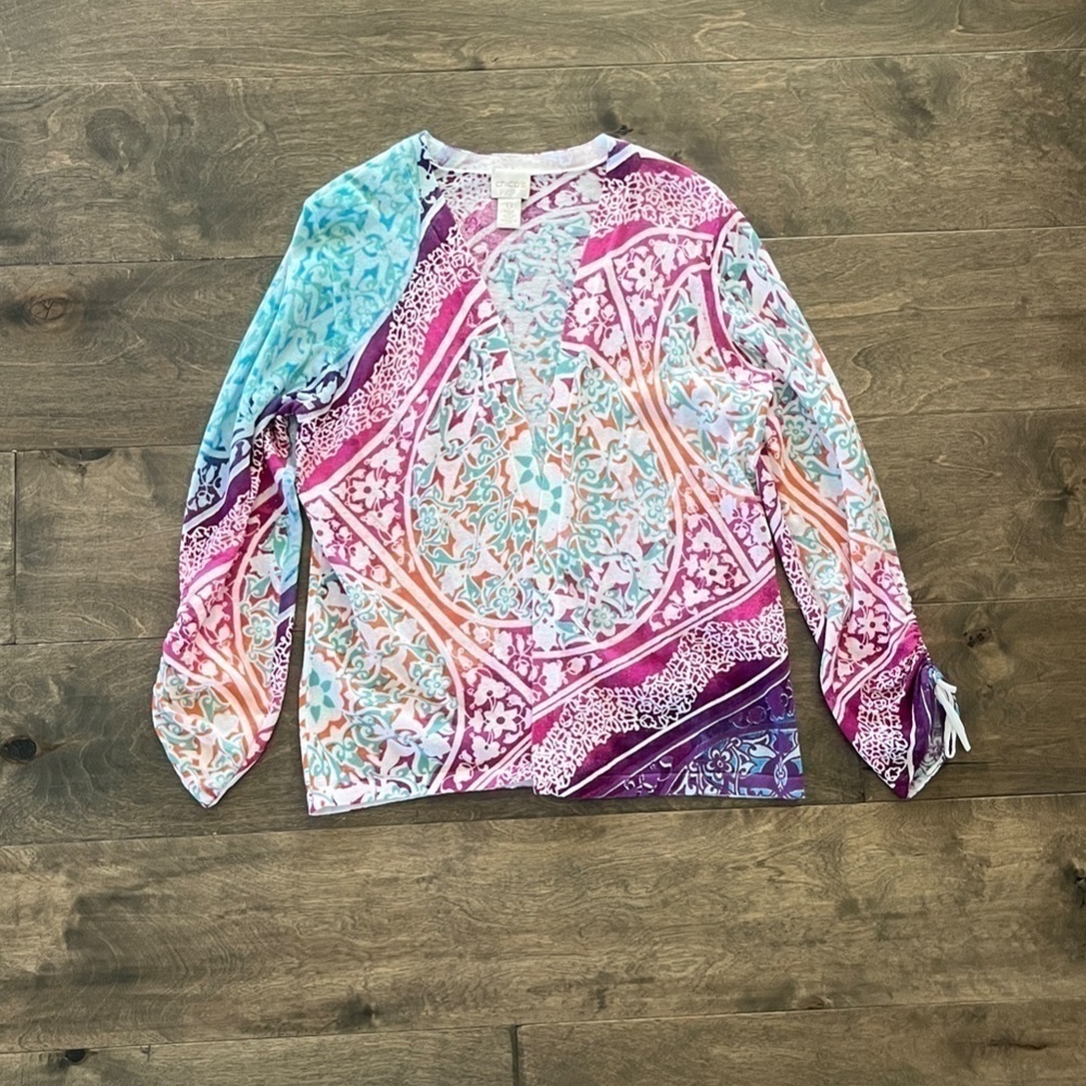 EUC Chicos Colorful Sweater with Tie Sleeves (SIZE 0)